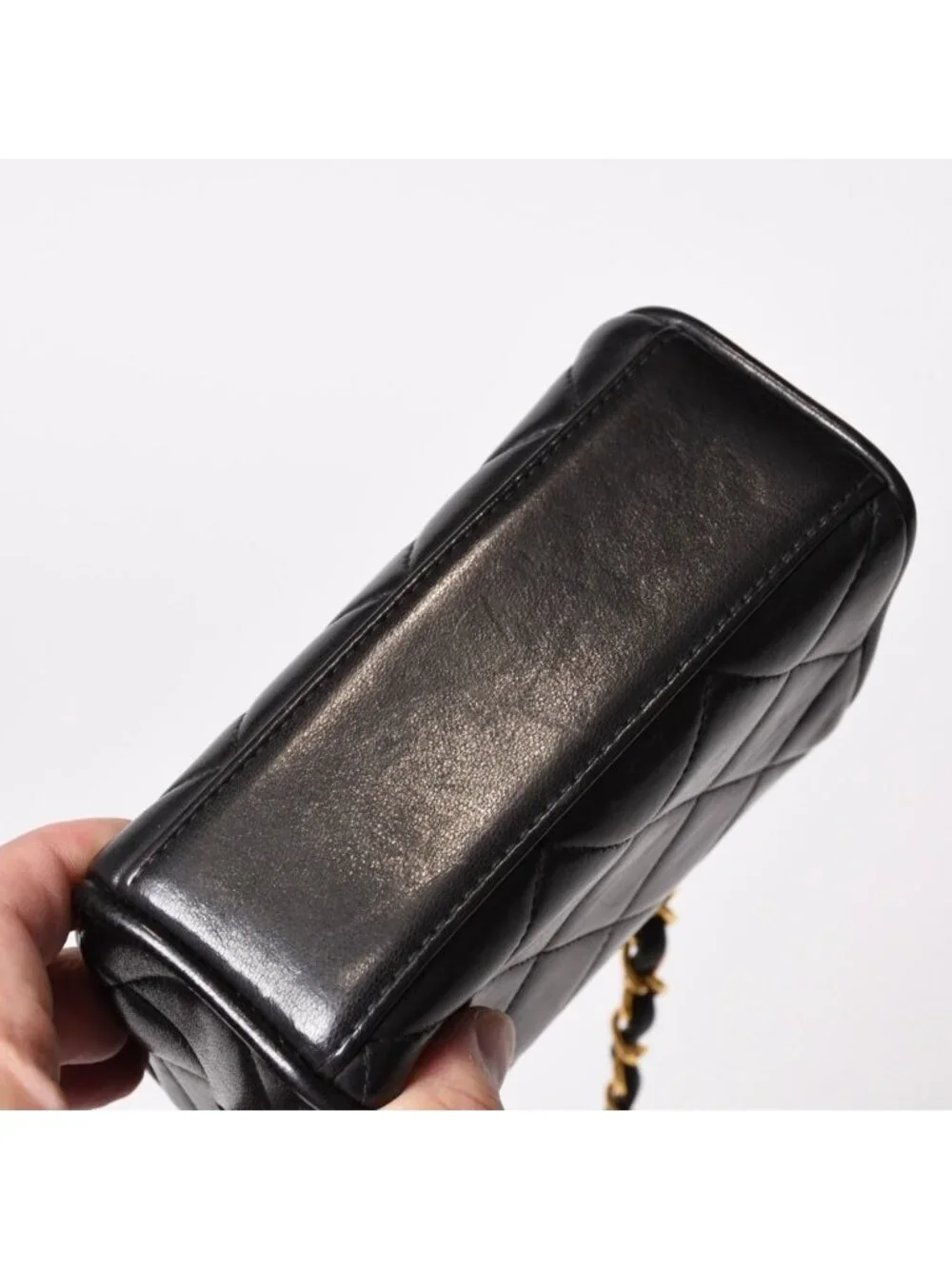 Chanel Mini Quilted S Flap S Chain Shoulder Bag CC Logo Lambskin Gold
